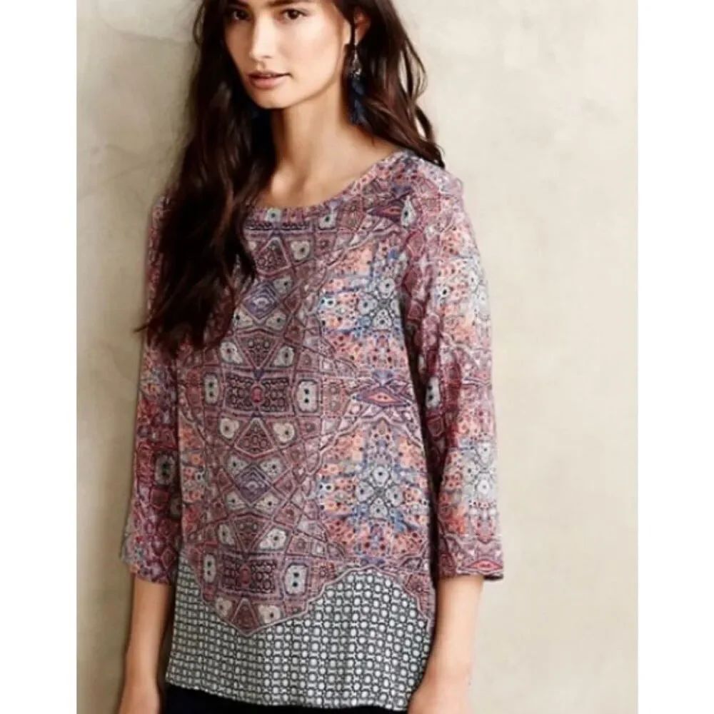 Mauve for Anthropologie 100% silk Sidney blouse